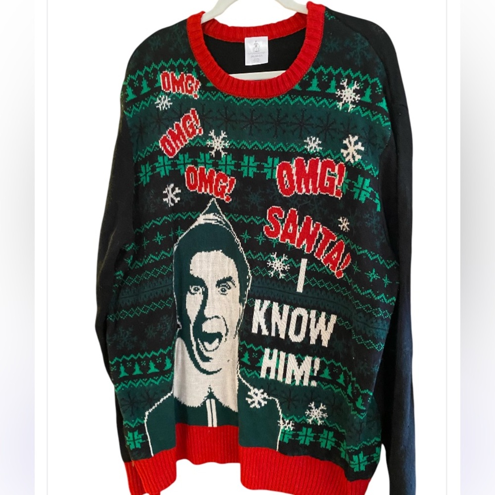 New Line Production Elf sweater. Size 2XL. OMG Santa! I know him!